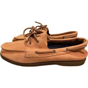 Sperry Boat Shoes Mens 6M Sahara Brown Leather Top Sider 2-Eye Lace Up Deck